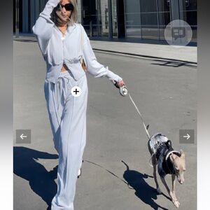 NWT WISKII Active Light Grey Women's Wide-Leg Drawstring Pants & Zip Up